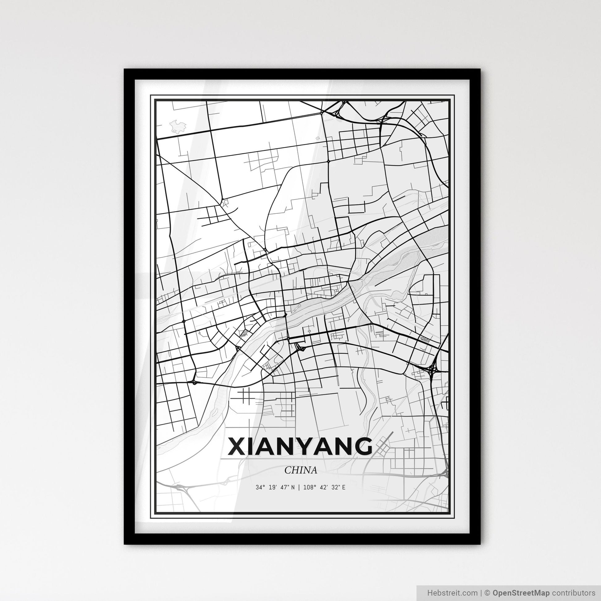 Xianyang China - Scandinavian Style City Map for Modern Home Decor