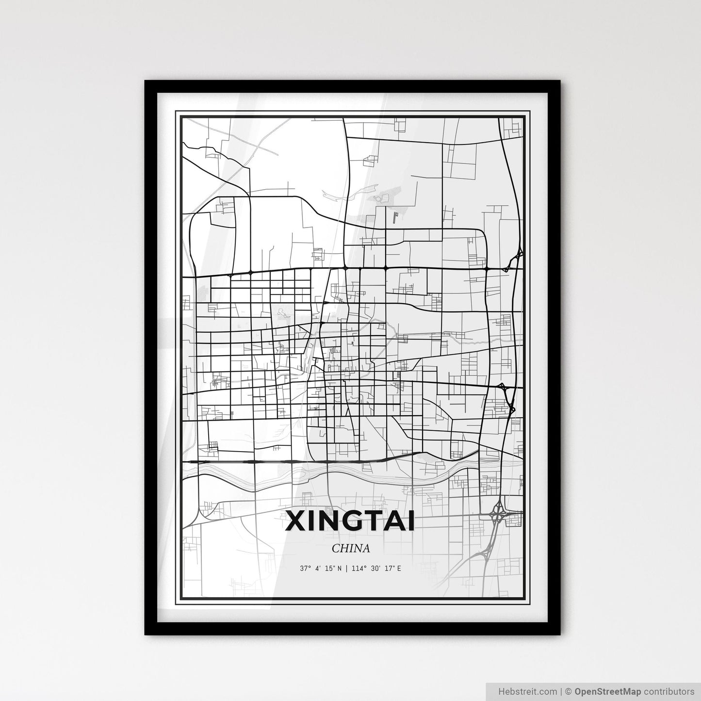 Xingtai China - Scandinavian Style City Map for Modern Home Decor