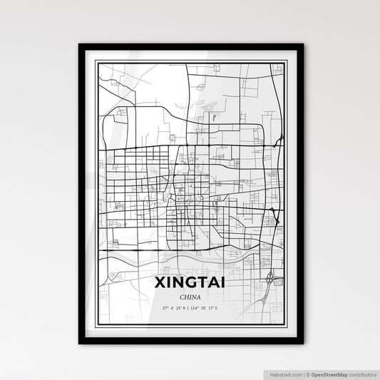 Xingtai China - Scandinavian Style City Map for Modern Home Decor