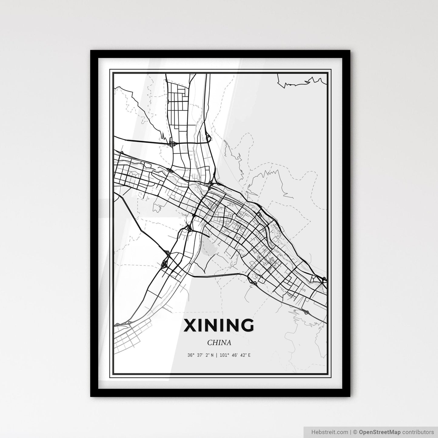 Xining China - Scandinavian Style City Map for Modern Home Decor