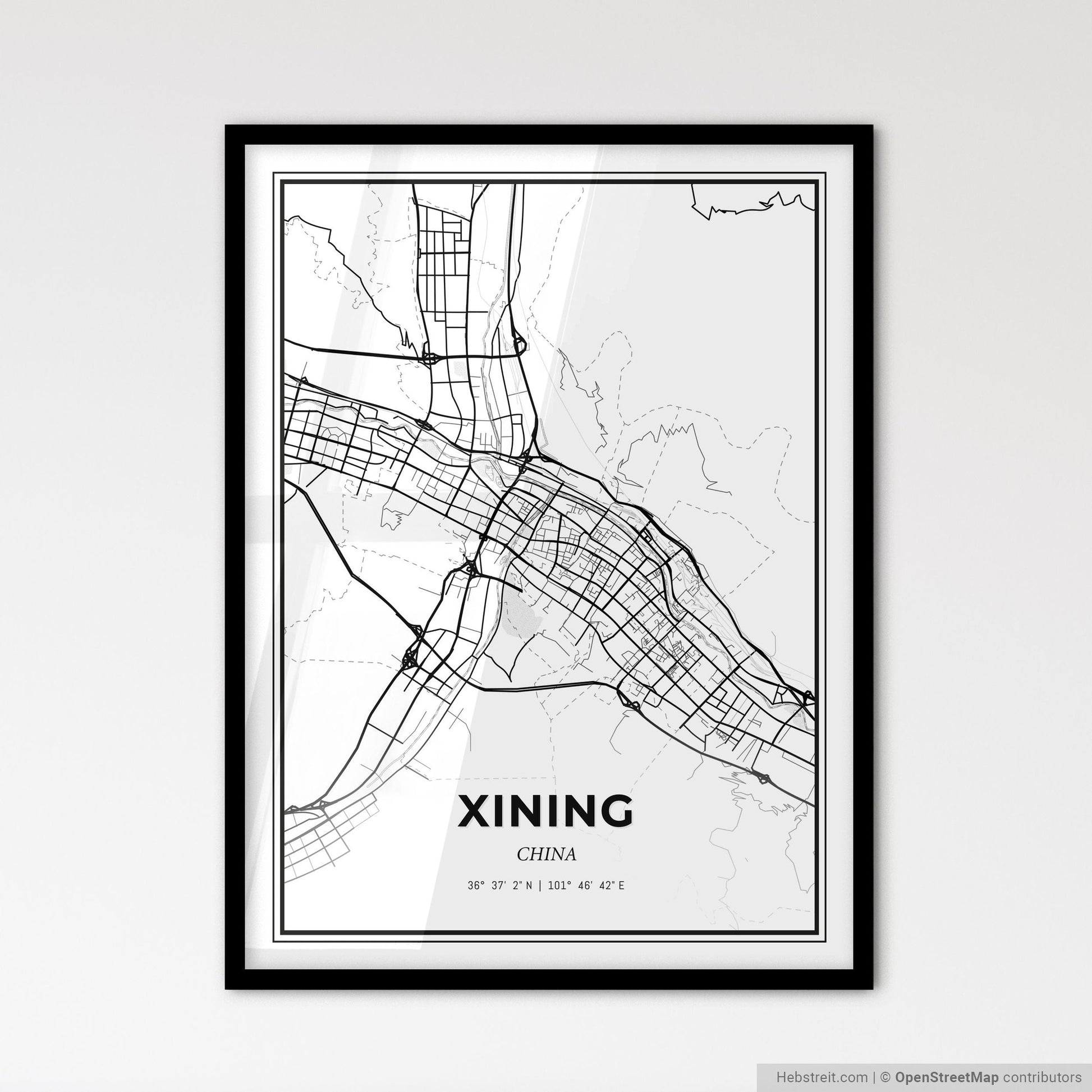 Xining China - Scandinavian Style City Map for Modern Home Decor