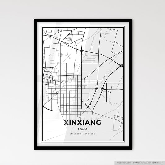 Xinxiang China - Scandinavian Style City Map for Modern Home Decor