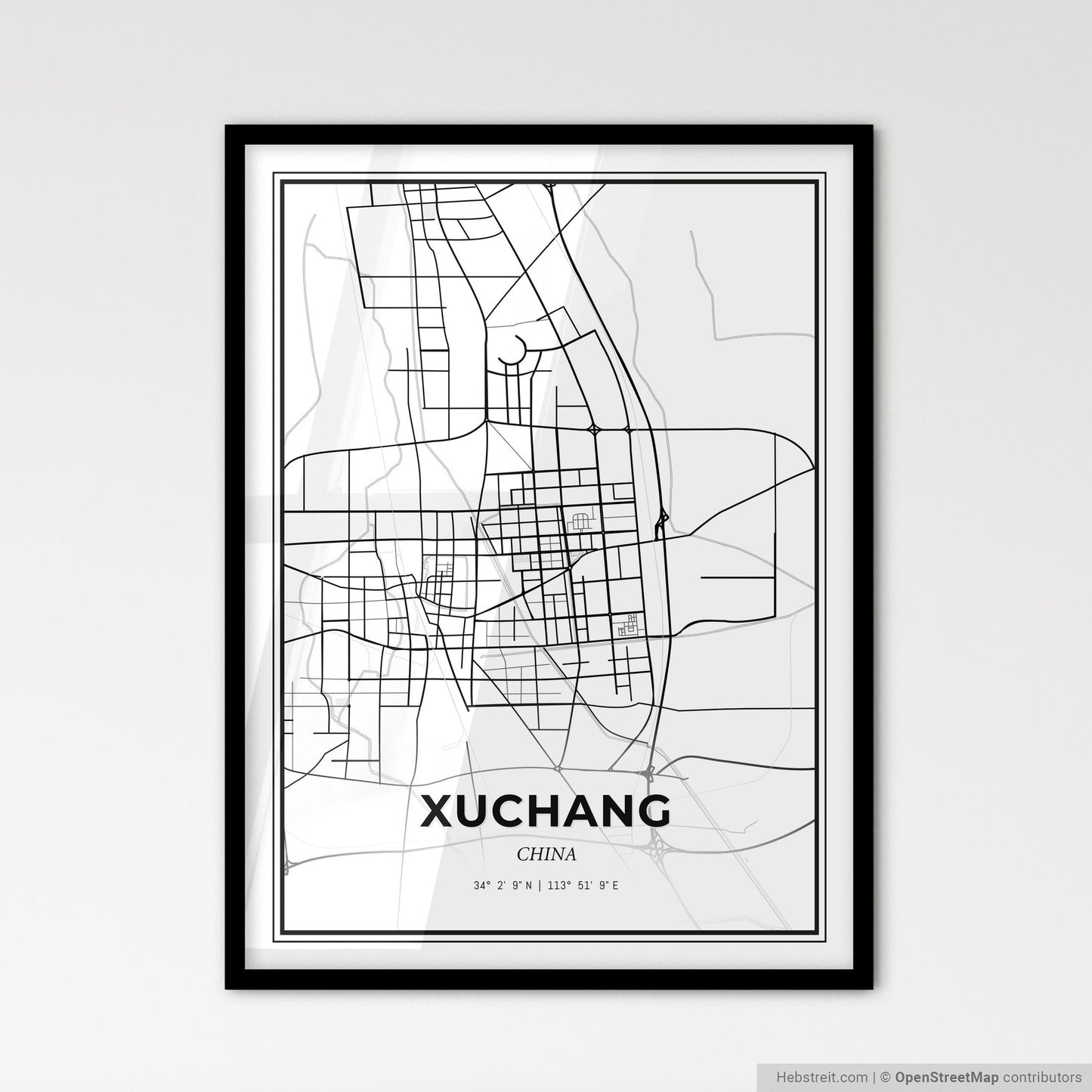 Xuchang China - Scandinavian Style City Map for Modern Home Decor