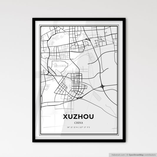 Xuzhou China - Scandinavian Style City Map for Modern Home Decor