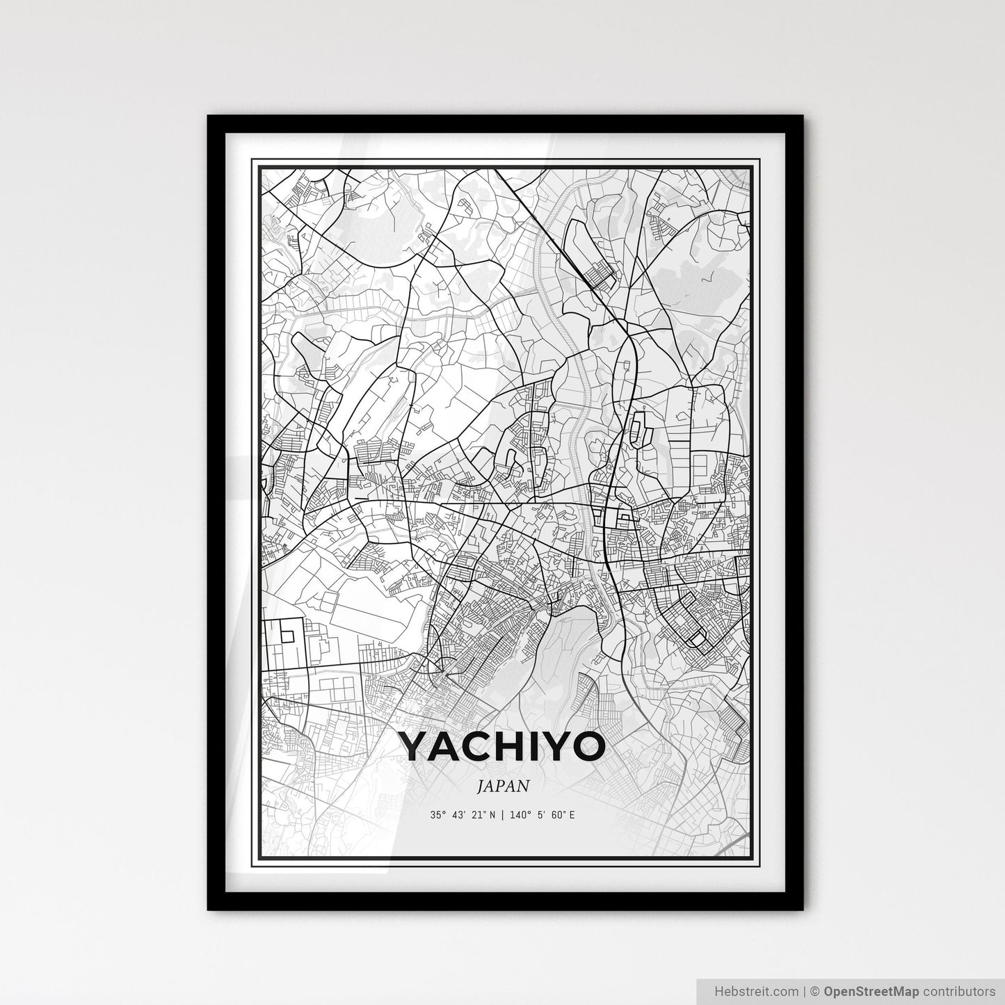 Yachiyo Japan - Scandinavian Style City Map for Modern Home Decor