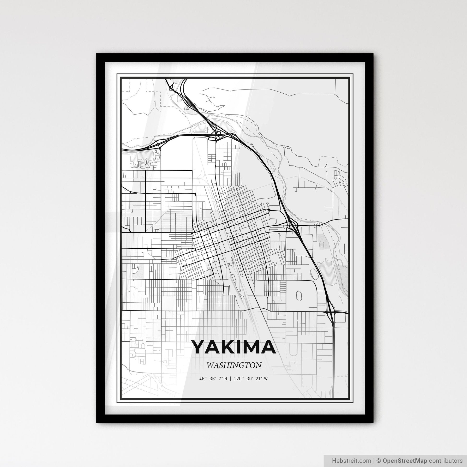 Yakima Washington - Scandinavian Style City Map for Modern Home Decor