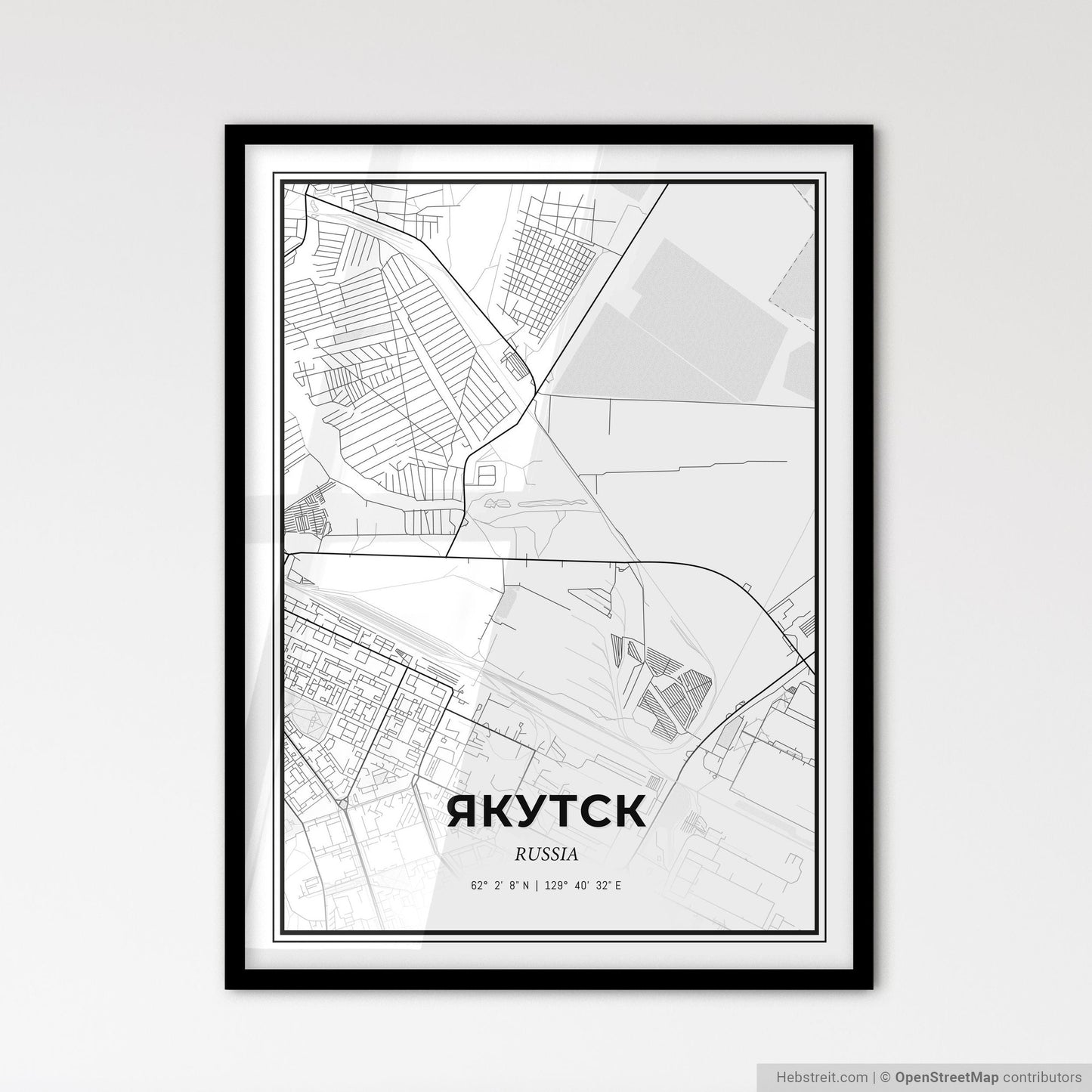 Yakutsk Russia - Scandinavian Style City Map for Modern Home Decor