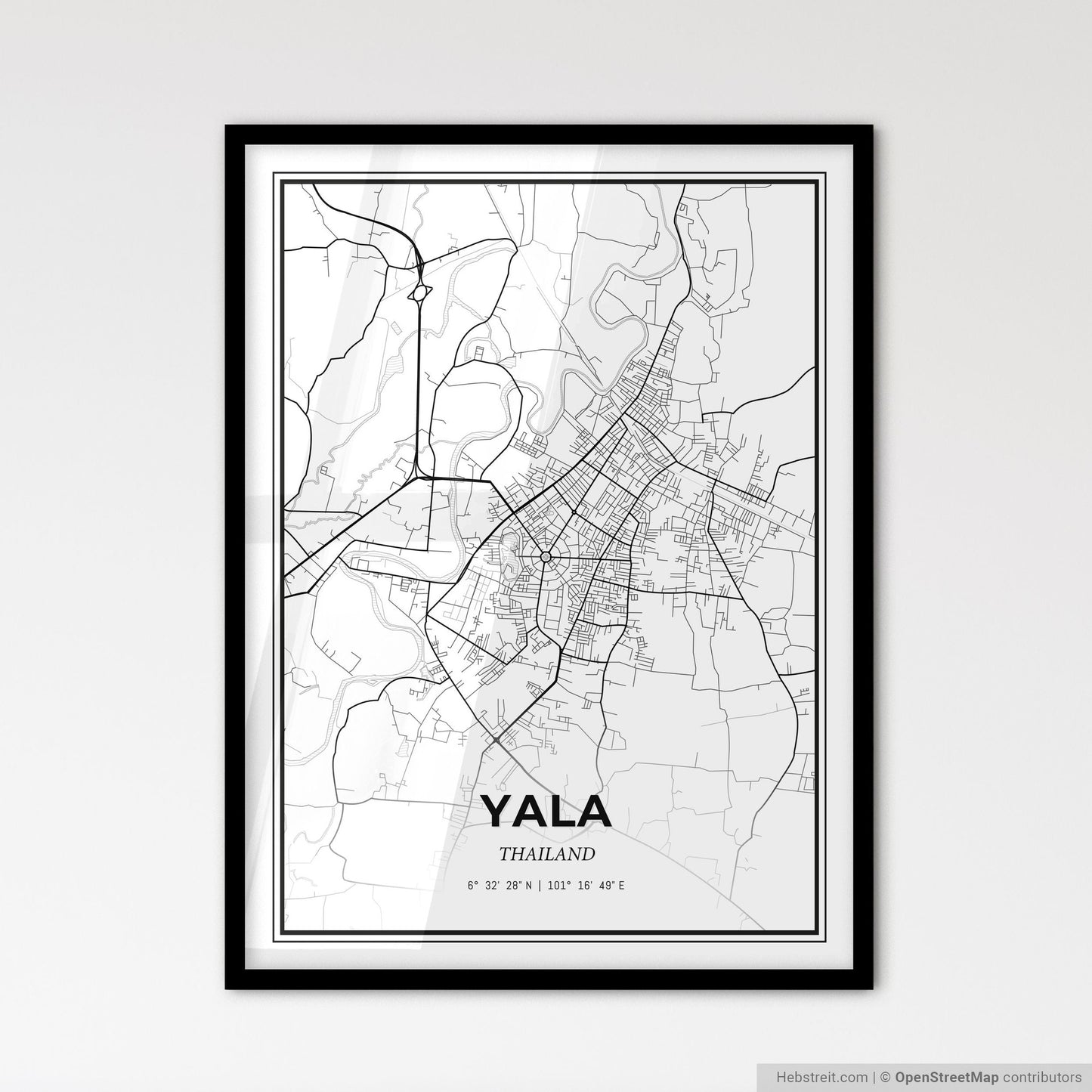 Yala Thailand - Scandinavian Style City Map for Modern Home Decor