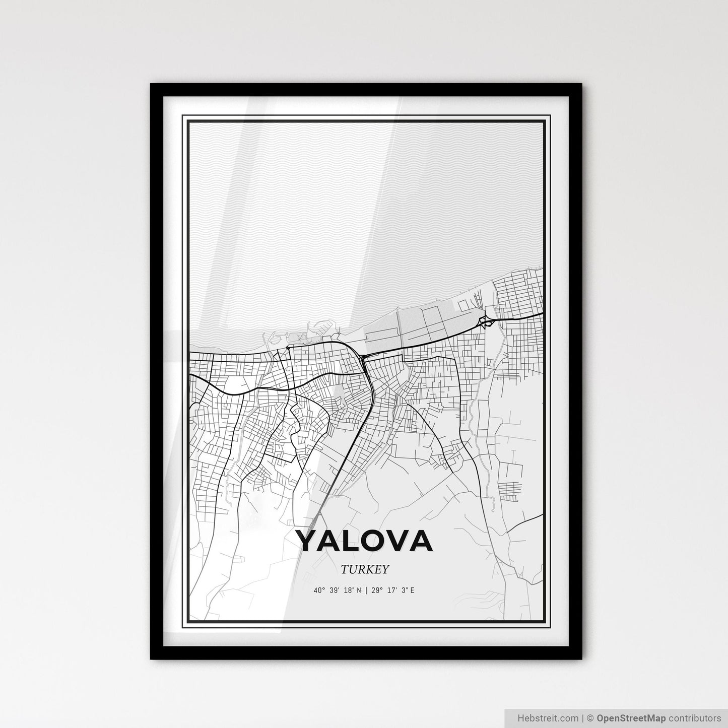 Yalova Turkey - Scandinavian Style City Map for Modern Home Decor