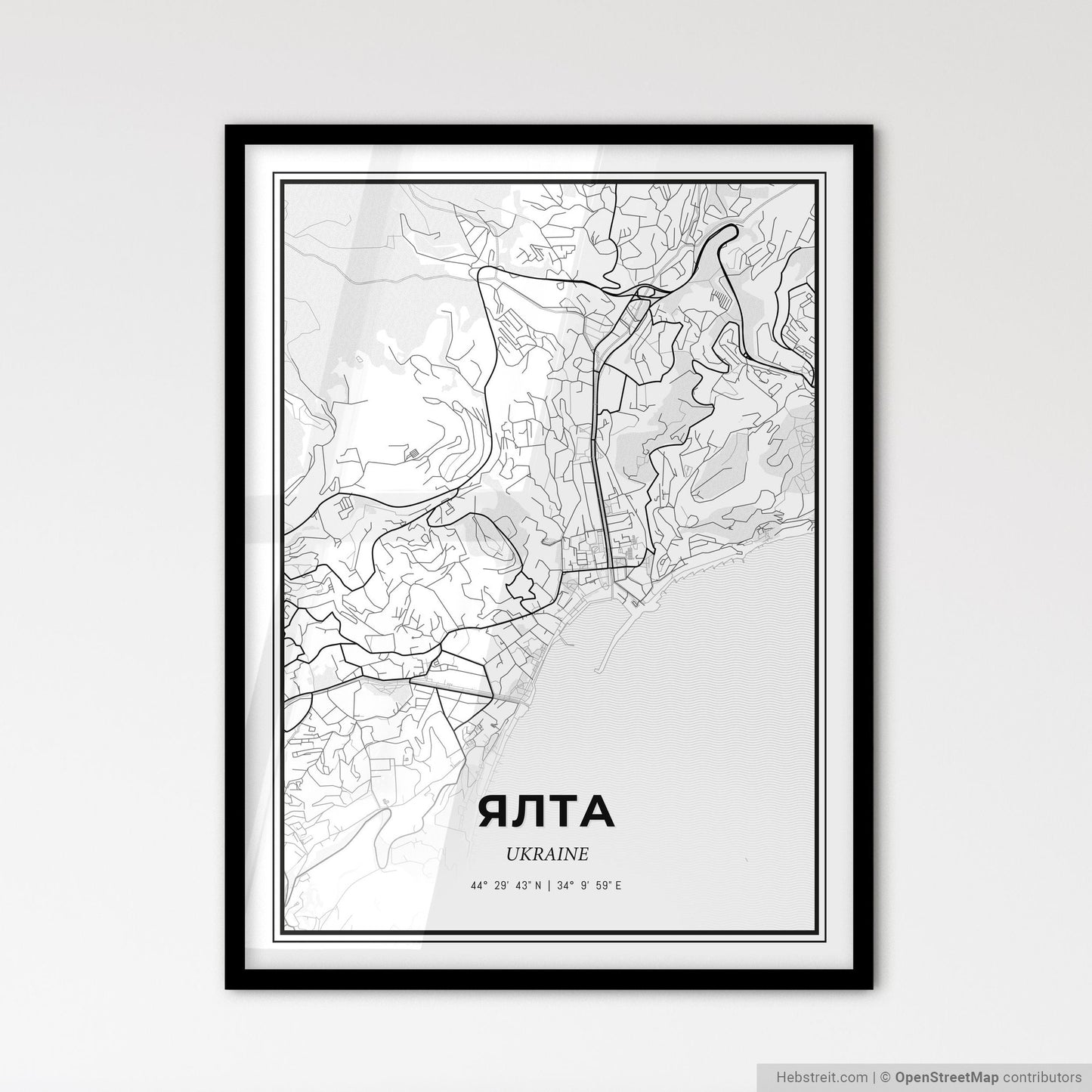 Yalta Ukraine - Scandinavian Style City Map for Modern Home Decor