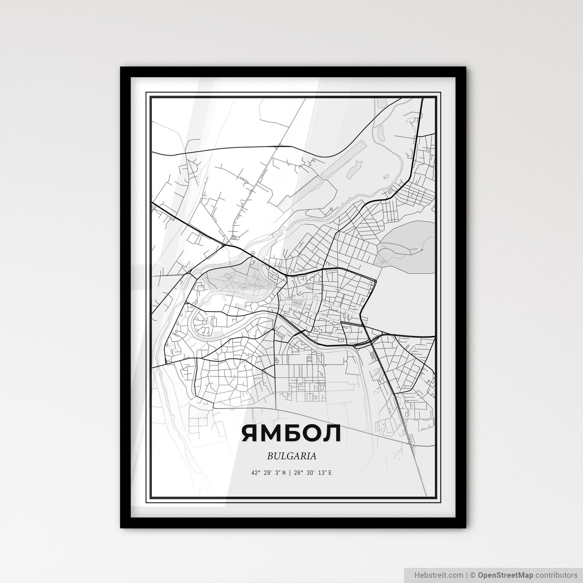 Yambol Bulgaria - Scandinavian Style City Map for Modern Home Decor
