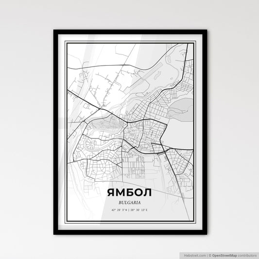 Yambol Bulgaria - Scandinavian Style City Map for Modern Home Decor