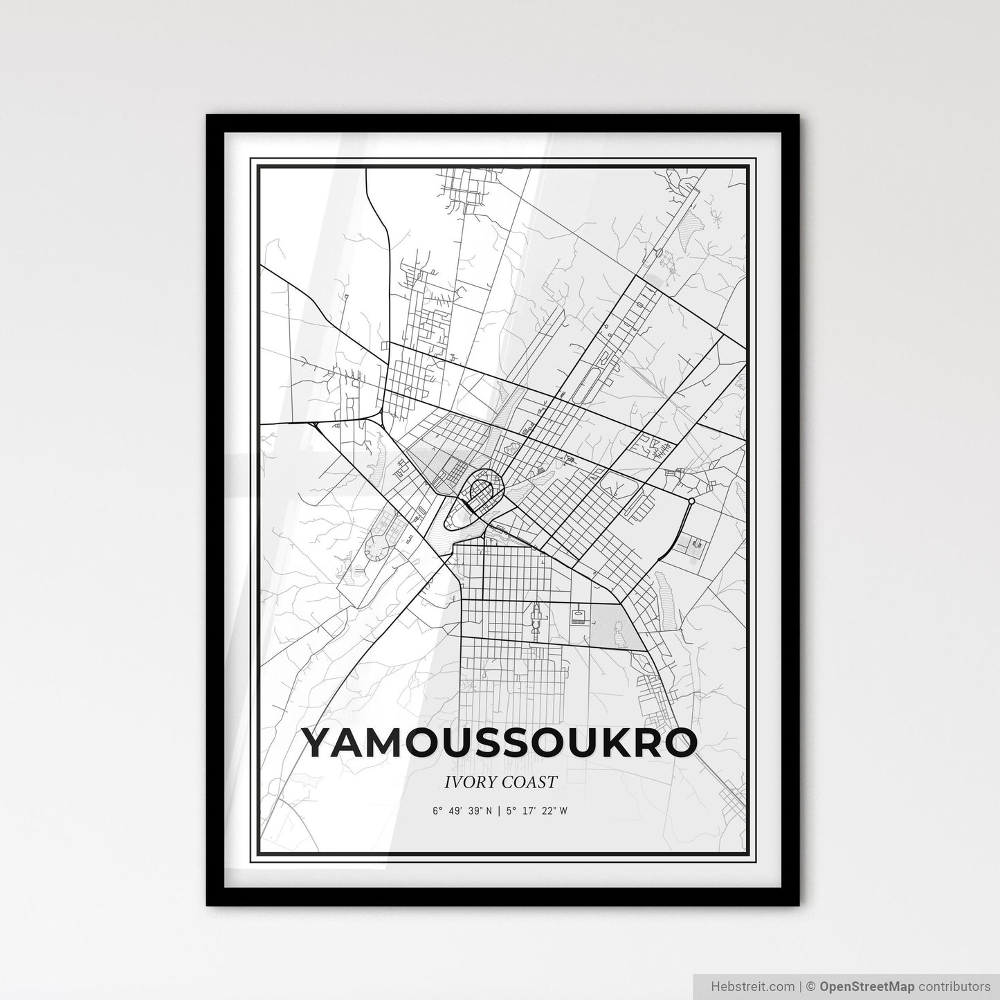 Yamoussoukro Ivory Coast - Scandinavian Style City Map for Modern Home Decor