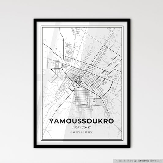 Yamoussoukro Ivory Coast - Scandinavian Style City Map for Modern Home Decor