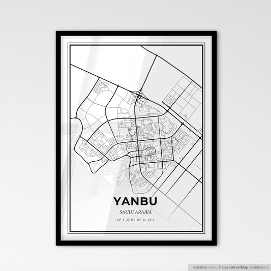 Yanbu Saudi Arabia - Scandinavian Style City Map for Modern Home Decor