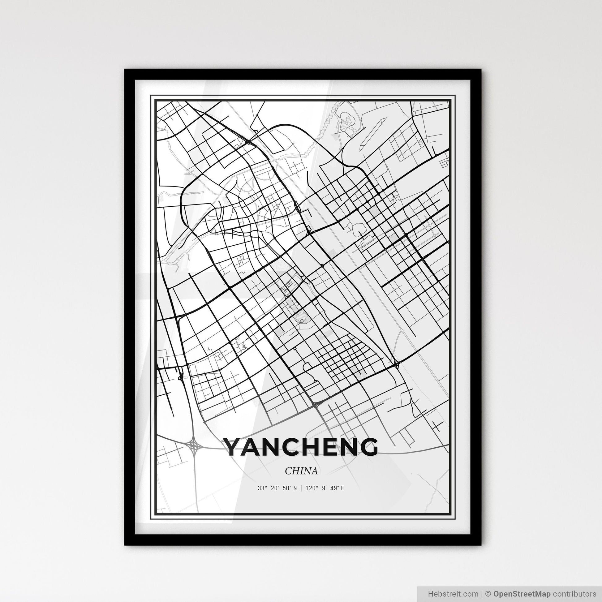 Yancheng China - Scandinavian Style City Map for Modern Home Decor