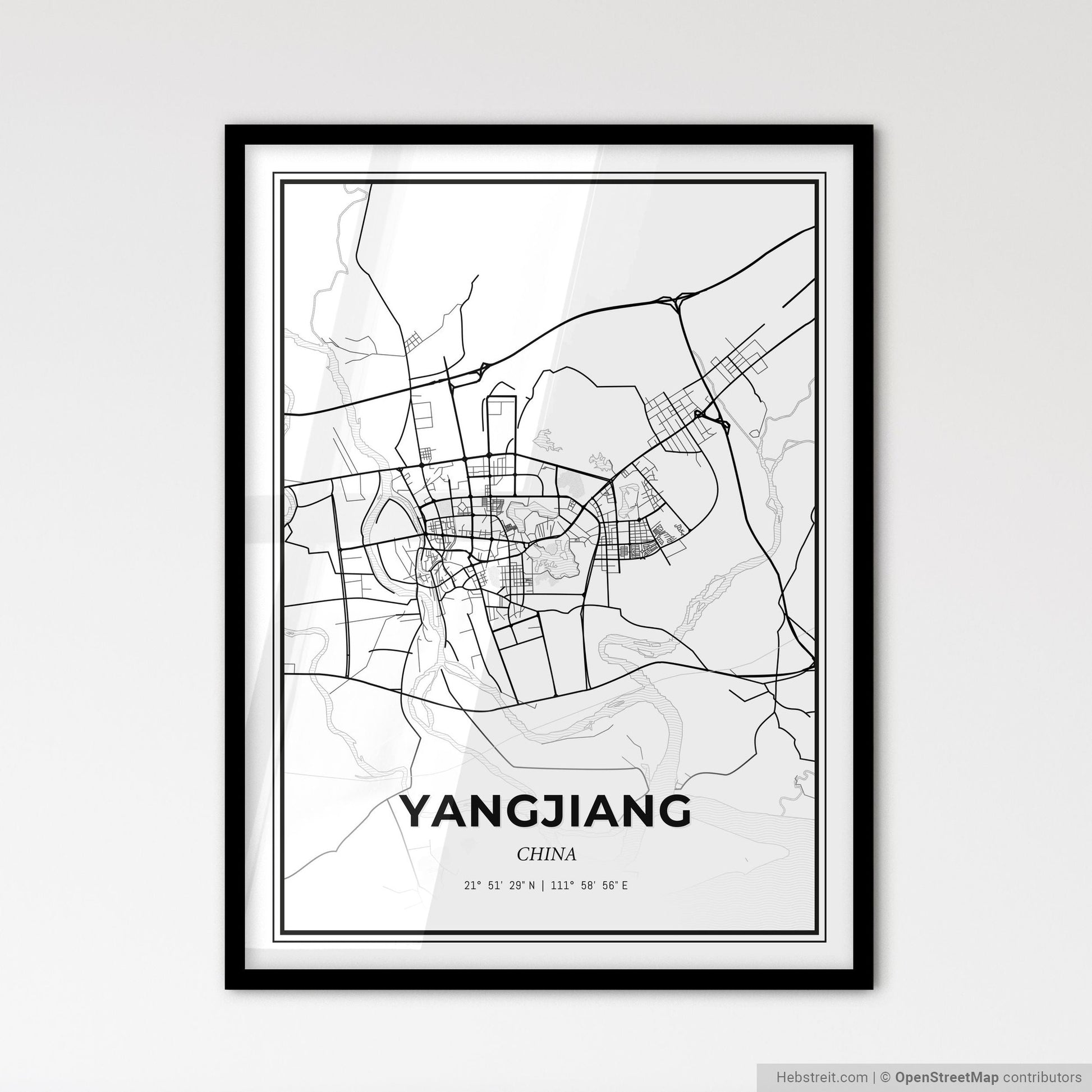 Yangjiang China - Scandinavian Style City Map for Modern Home Decor