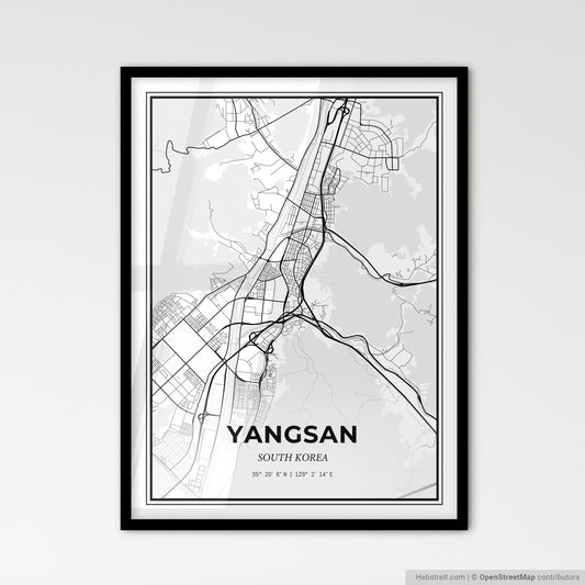 Yangsan South Korea - Scandinavian Style City Map for Modern Home Decor