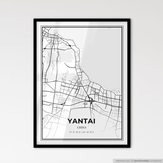 Yantai China - Scandinavian Style City Map for Modern Home Decor
