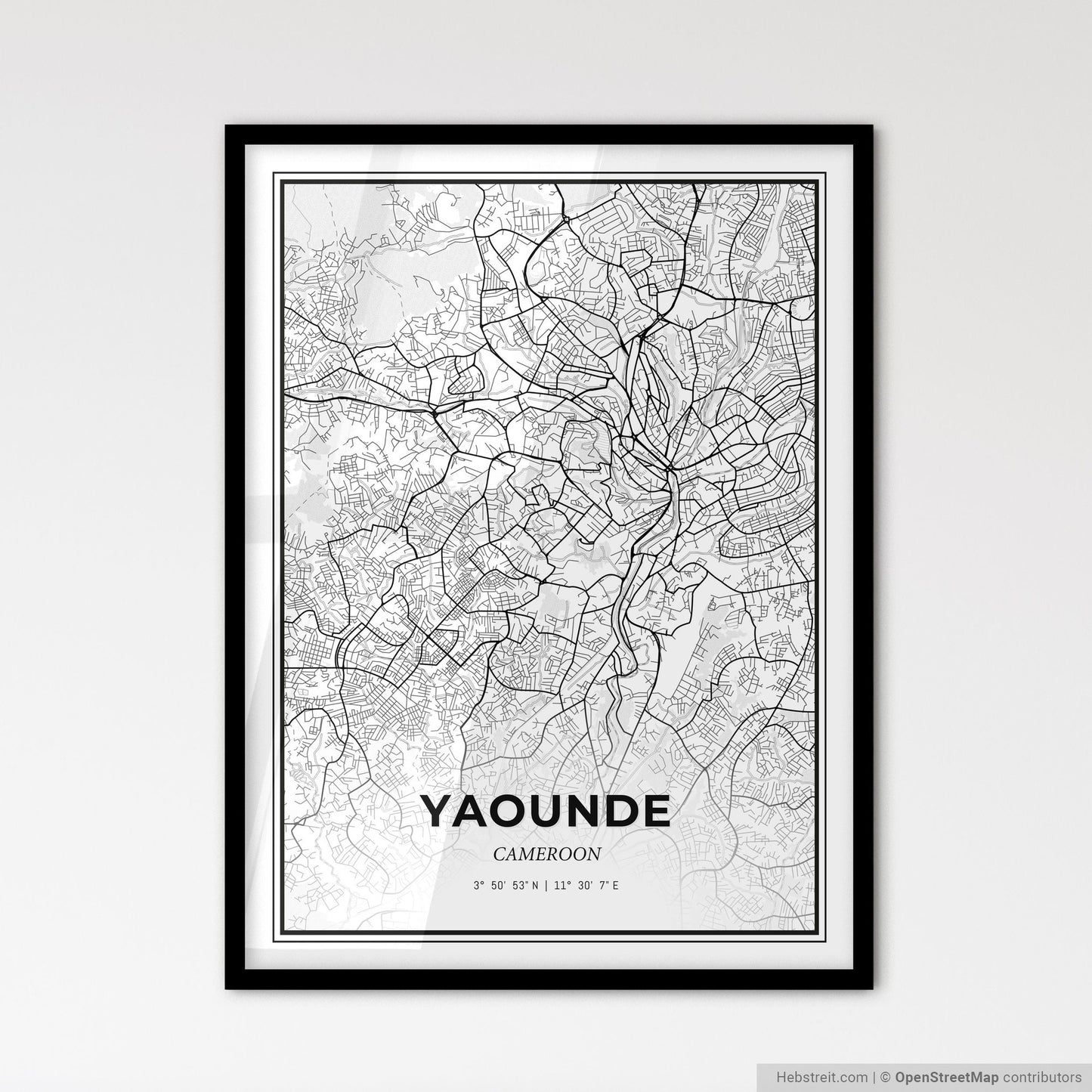 Yaounde Cameroon - Scandinavian Style City Map for Modern Home Decor