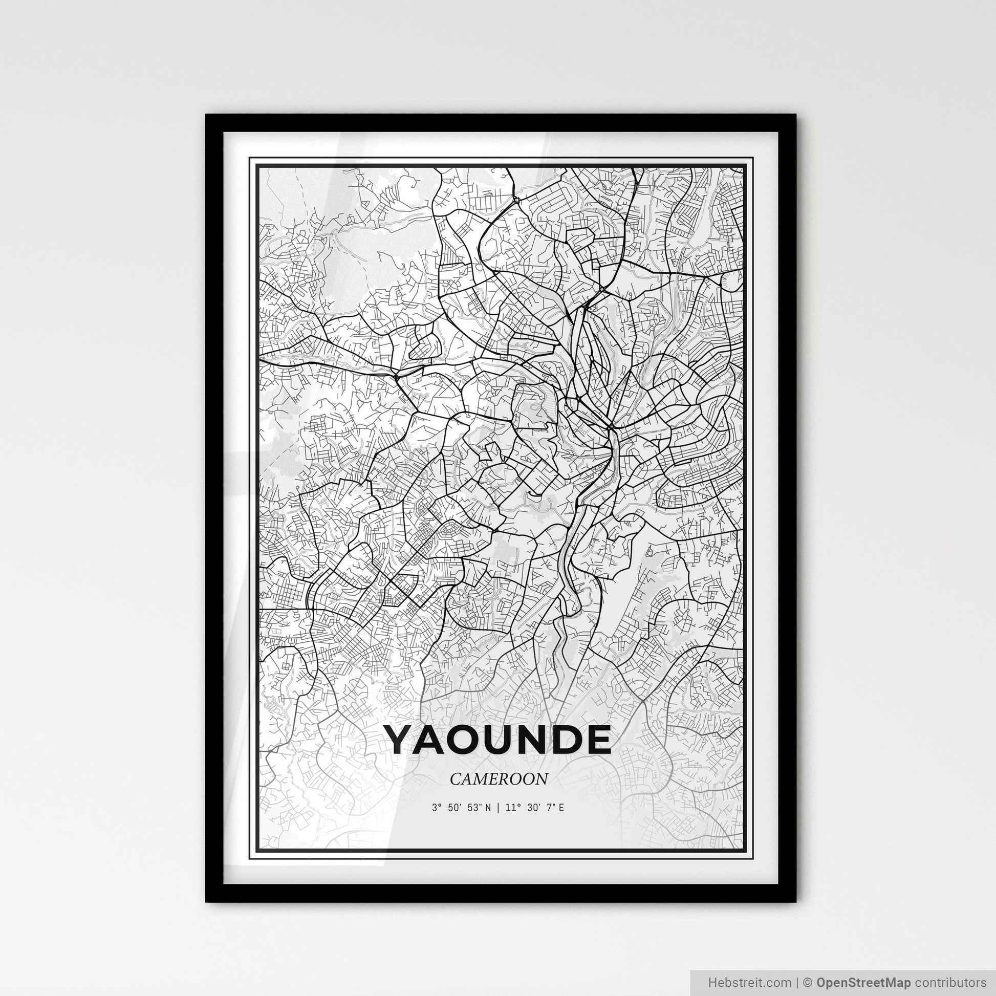 Yaounde Cameroon - Scandinavian Style City Map for Modern Home Decor