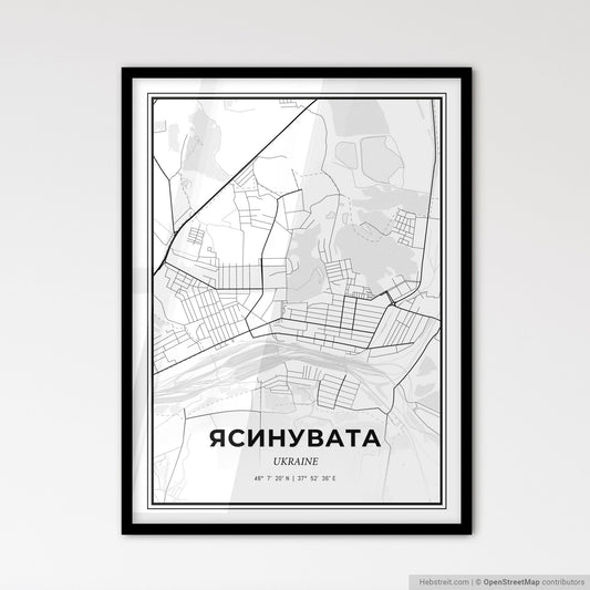 Yasynuvata Ukraine - Scandinavian Style City Map for Modern Home Decor