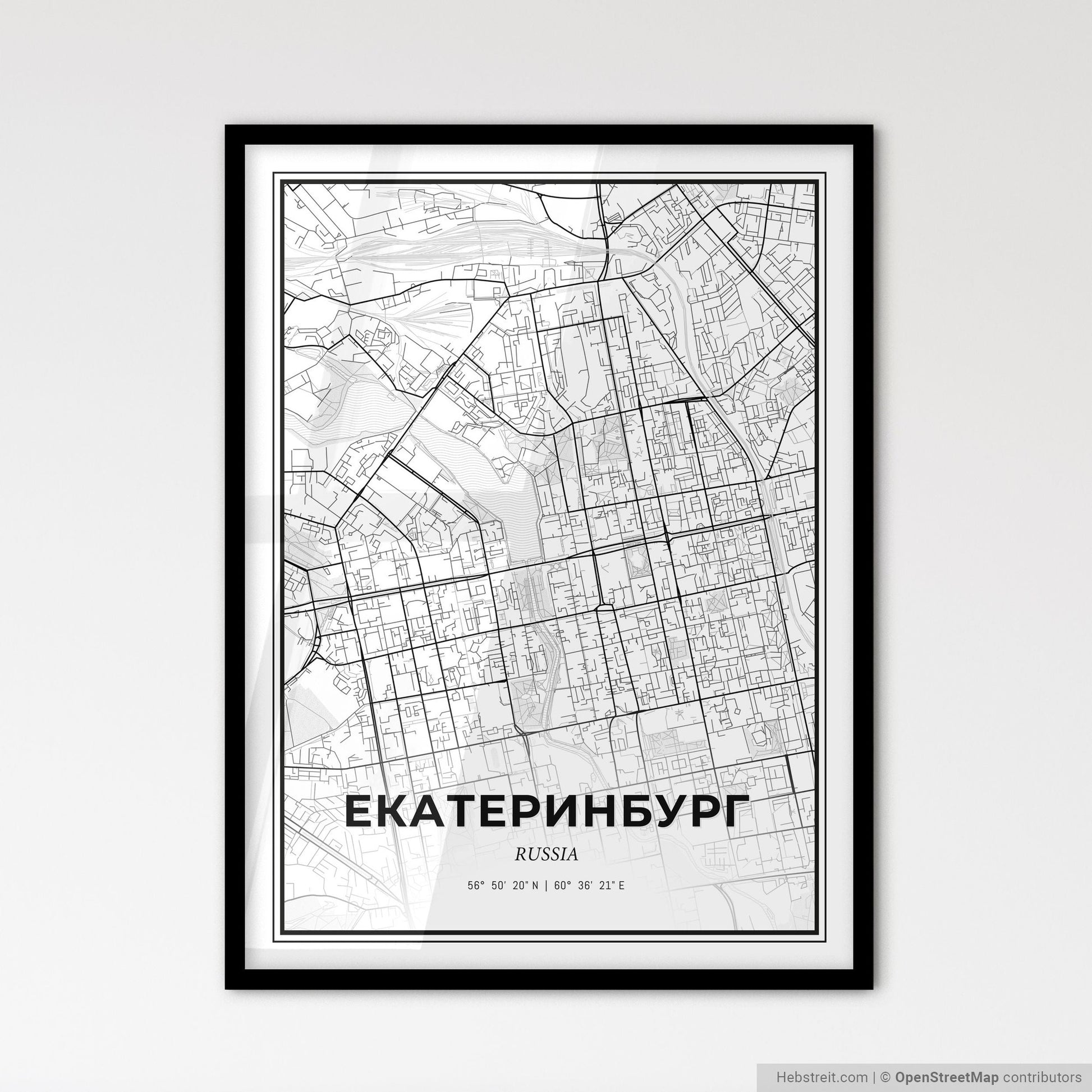 Yekaterinburg Russia - Scandinavian Style City Map for Modern Home Decor