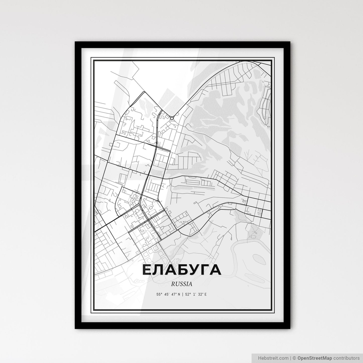 Yelabuga Russia - Scandinavian Style City Map for Modern Home Decor