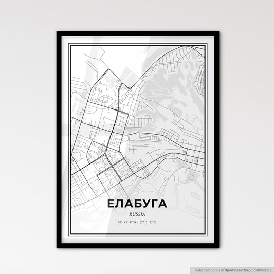 Yelabuga Russia - Scandinavian Style City Map for Modern Home Decor
