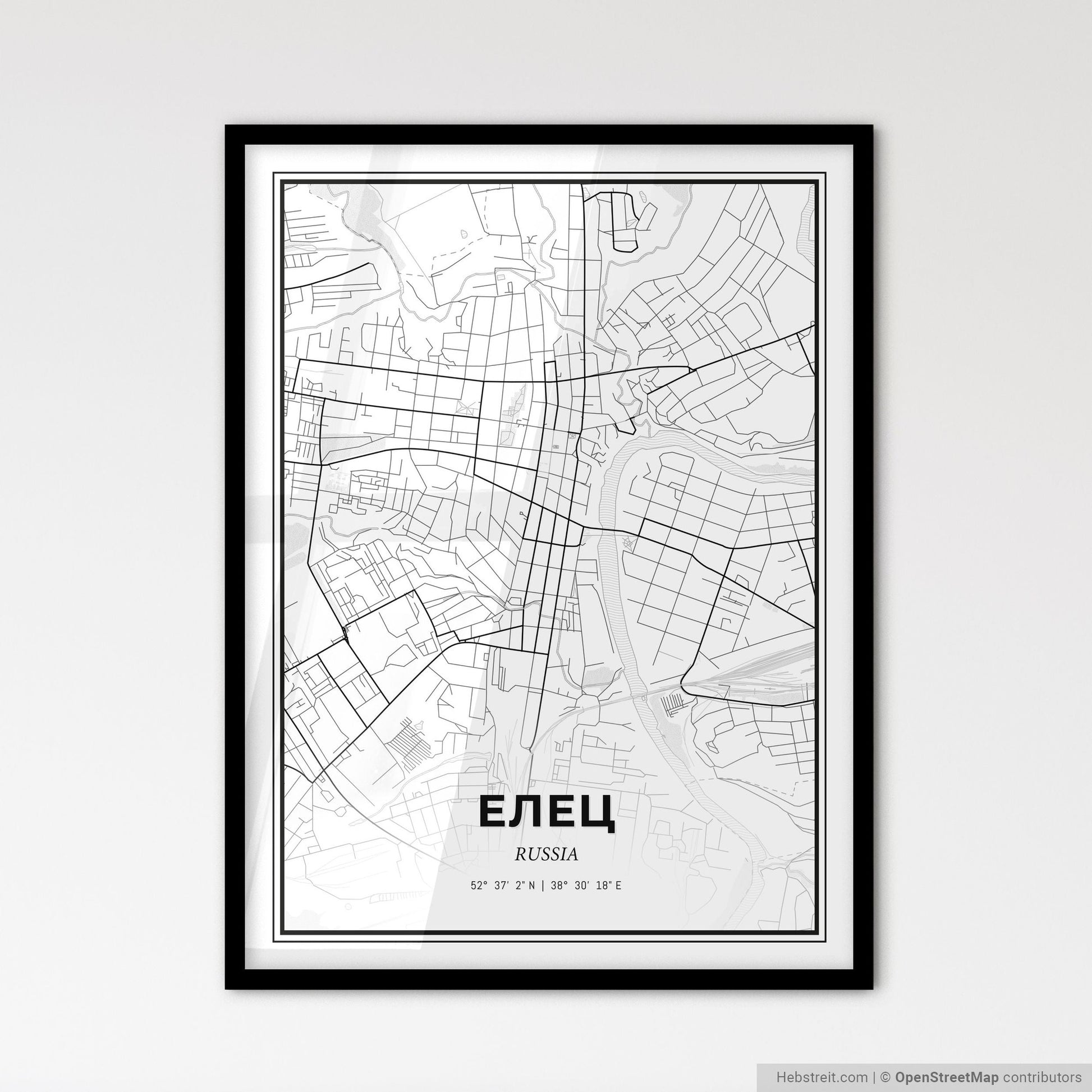 Yelets Russia - Scandinavian Style City Map for Modern Home Decor