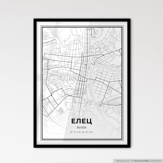 Yelets Russia - Scandinavian Style City Map for Modern Home Decor