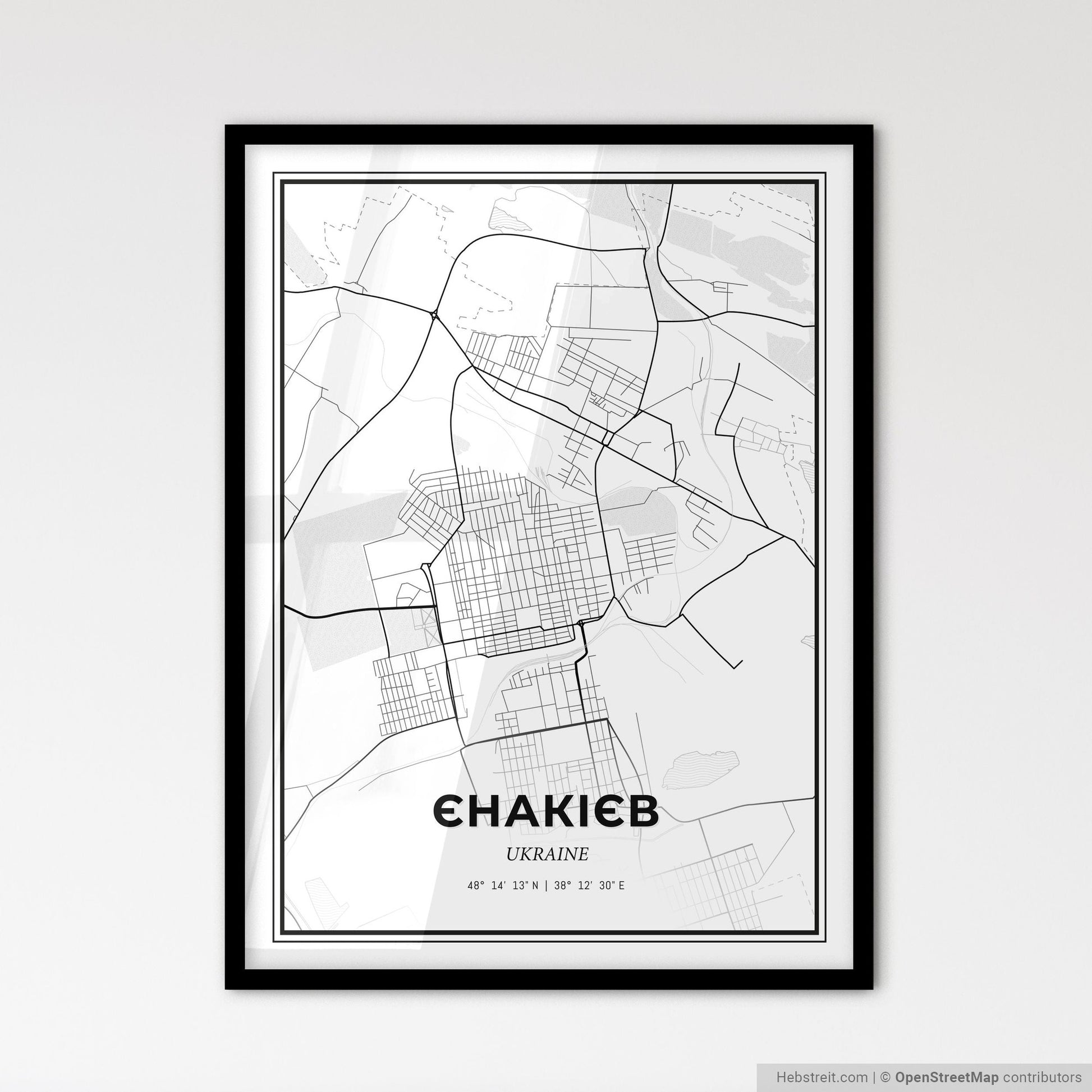 Yenakiieve Ukraine - Scandinavian Style City Map for Modern Home Decor