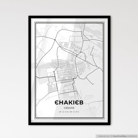Yenakiieve Ukraine - Scandinavian Style City Map for Modern Home Decor