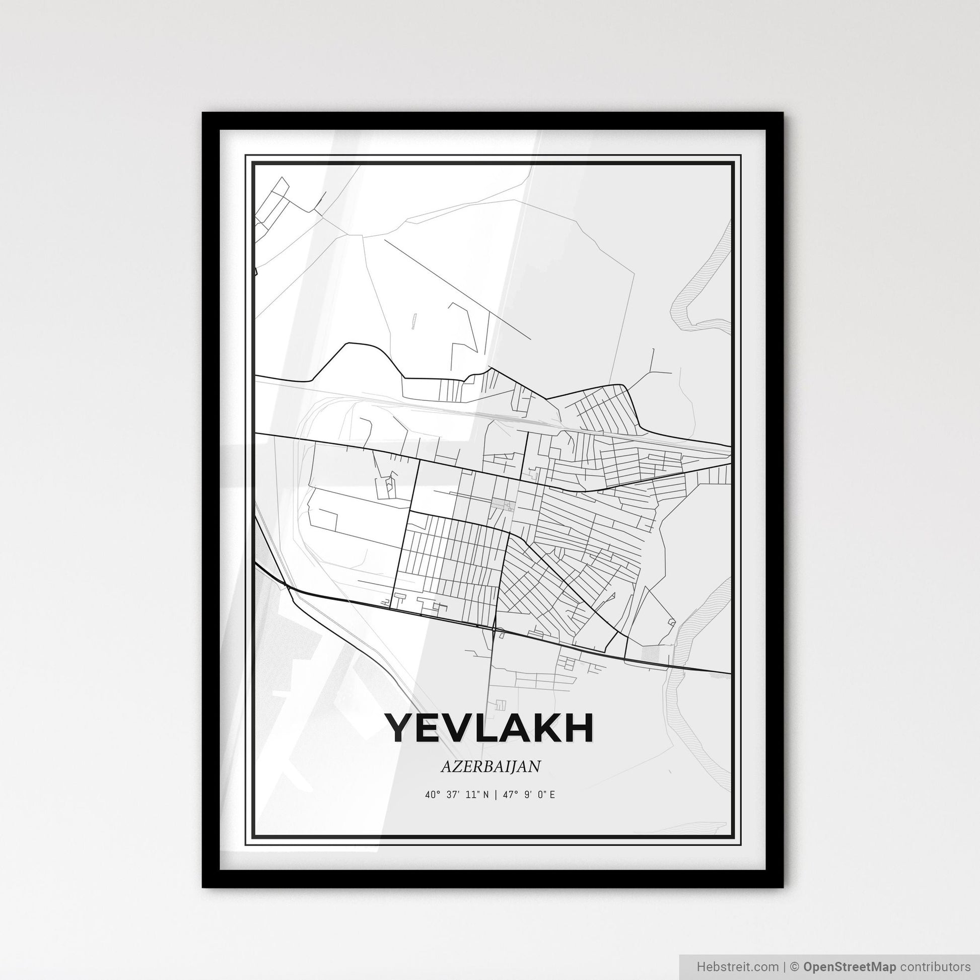 Yevlakh Azerbaijan - Scandinavian Style City Map for Modern Home Decor