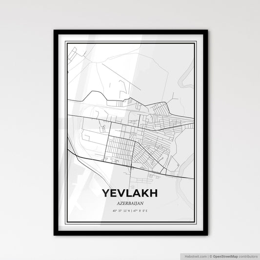 Yevlakh Azerbaijan - Scandinavian Style City Map for Modern Home Decor
