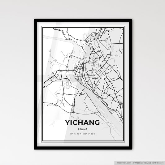 Yichang China - Scandinavian Style City Map for Modern Home Decor