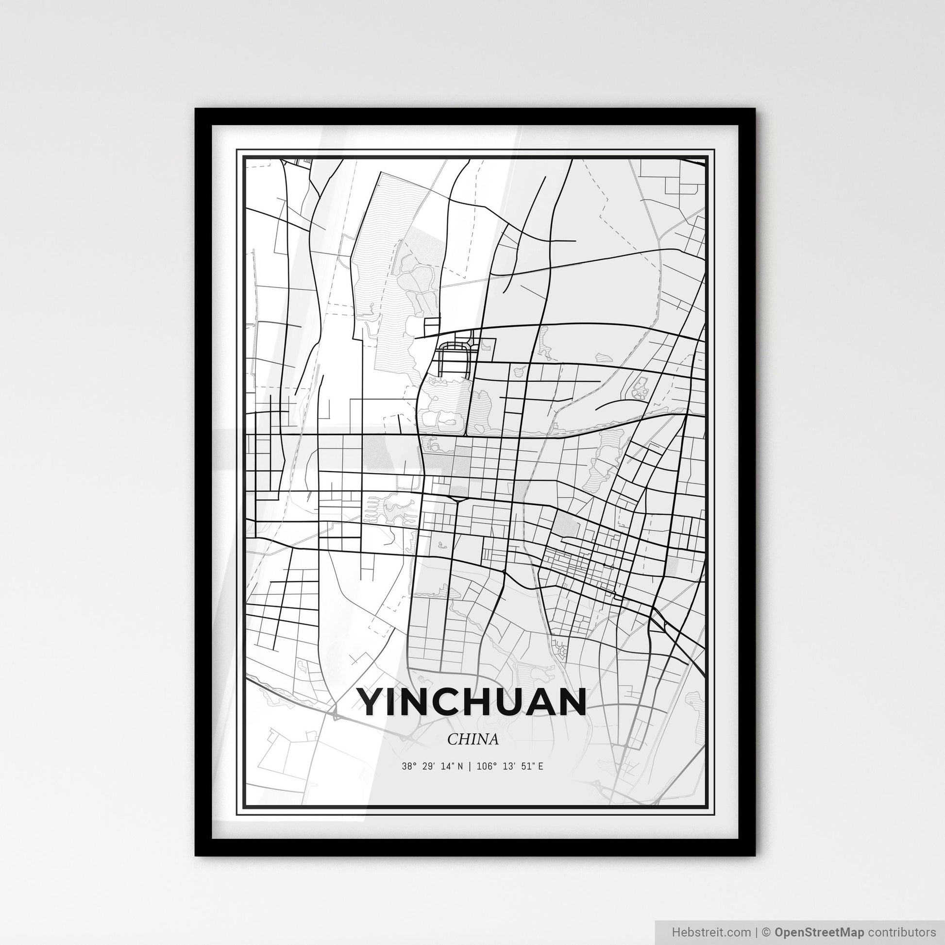 Yinchuan China - Scandinavian Style City Map for Modern Home Decor