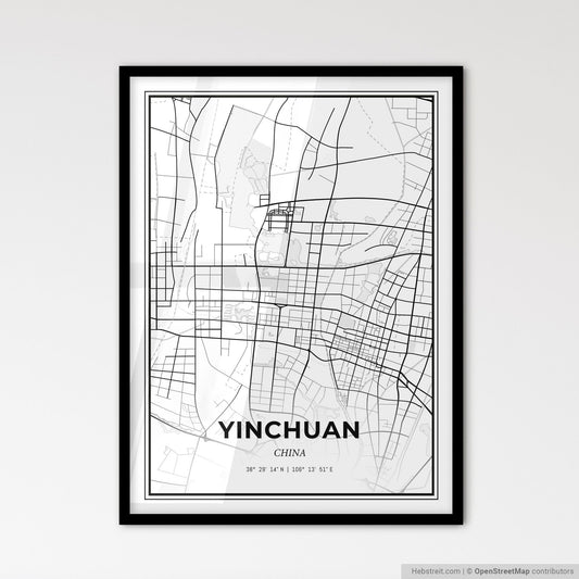 Yinchuan China - Scandinavian Style City Map for Modern Home Decor