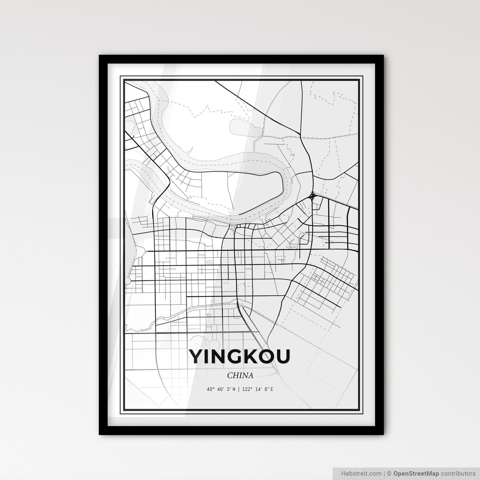 Yingkou China - Scandinavian Style City Map for Modern Home Decor