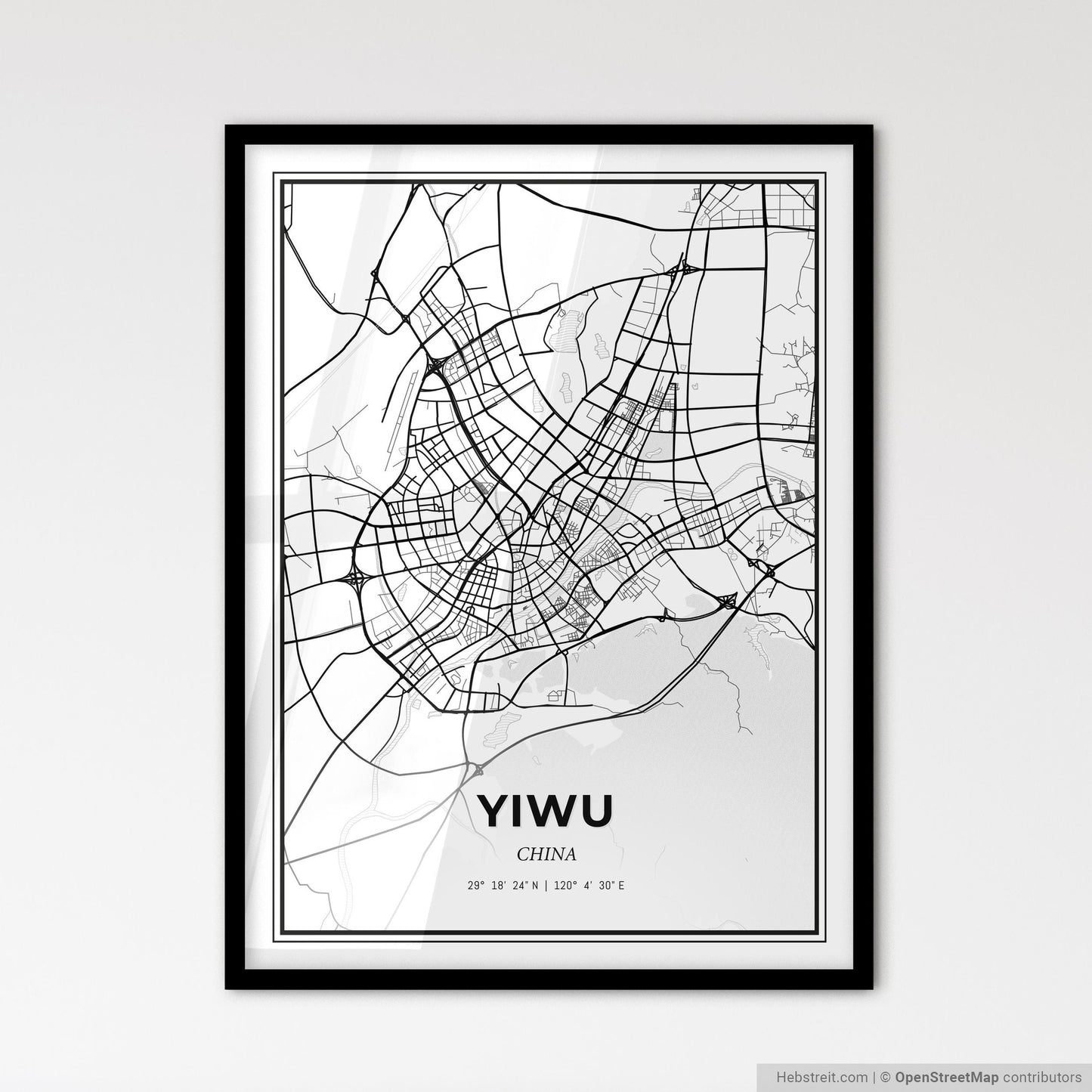 Yiwu China - Scandinavian Style City Map for Modern Home Decor