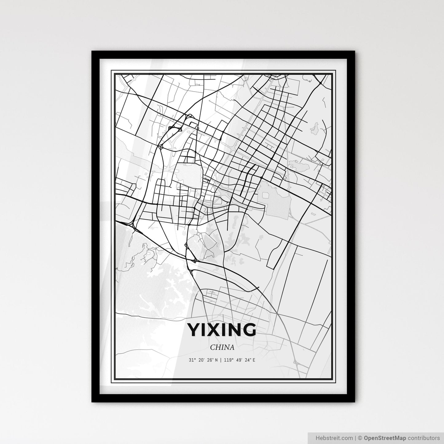Yixing China - Scandinavian Style City Map for Modern Home Decor