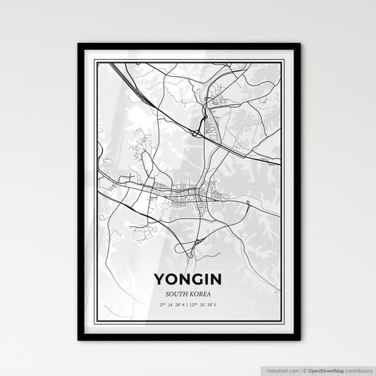 Yongin South Korea - Scandinavian Style City Map for Modern Home Decor