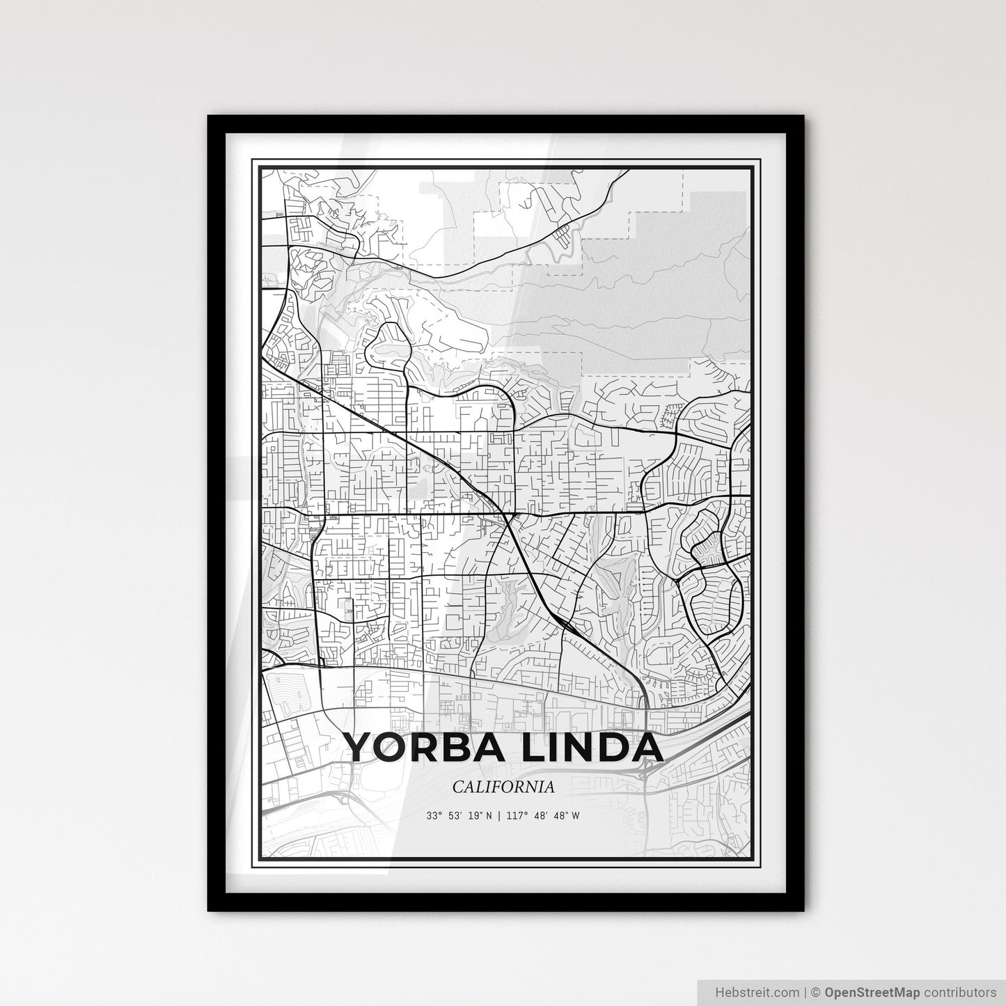 Yorba Linda California - Scandinavian Style City Map for Modern Home Decor