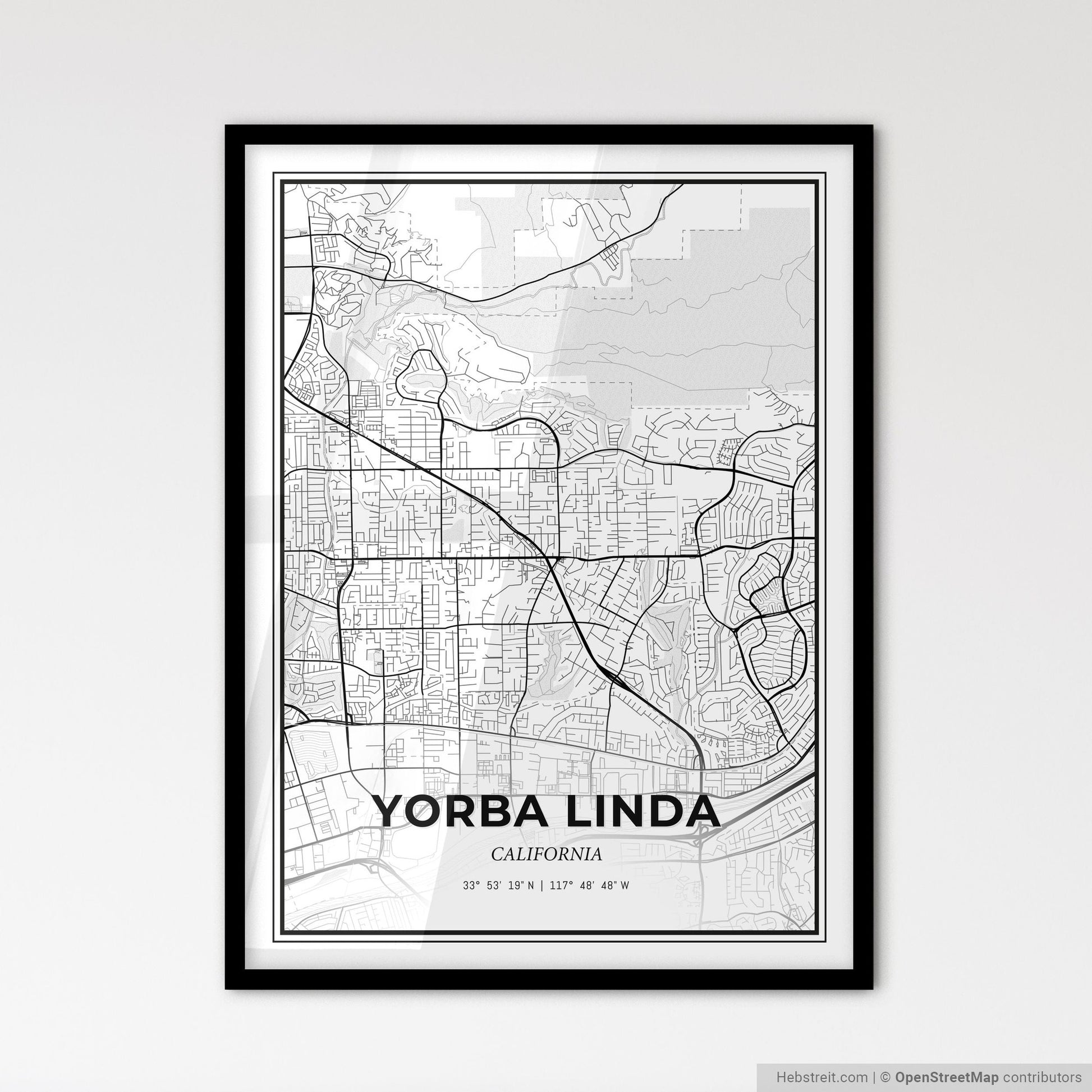 Yorba Linda California - Scandinavian Style City Map for Modern Home Decor