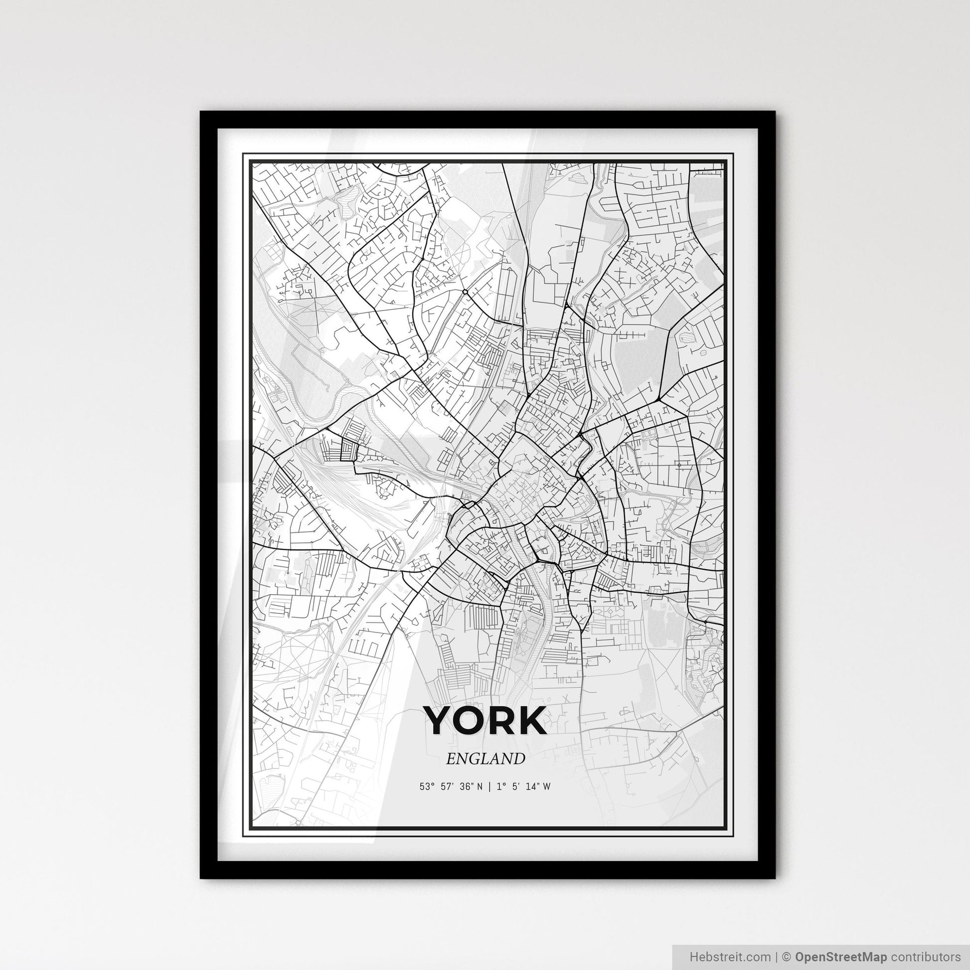 York England - Scandinavian Style City Map for Modern Home Decor