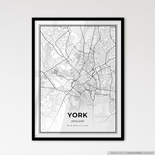 York England - Scandinavian Style City Map for Modern Home Decor