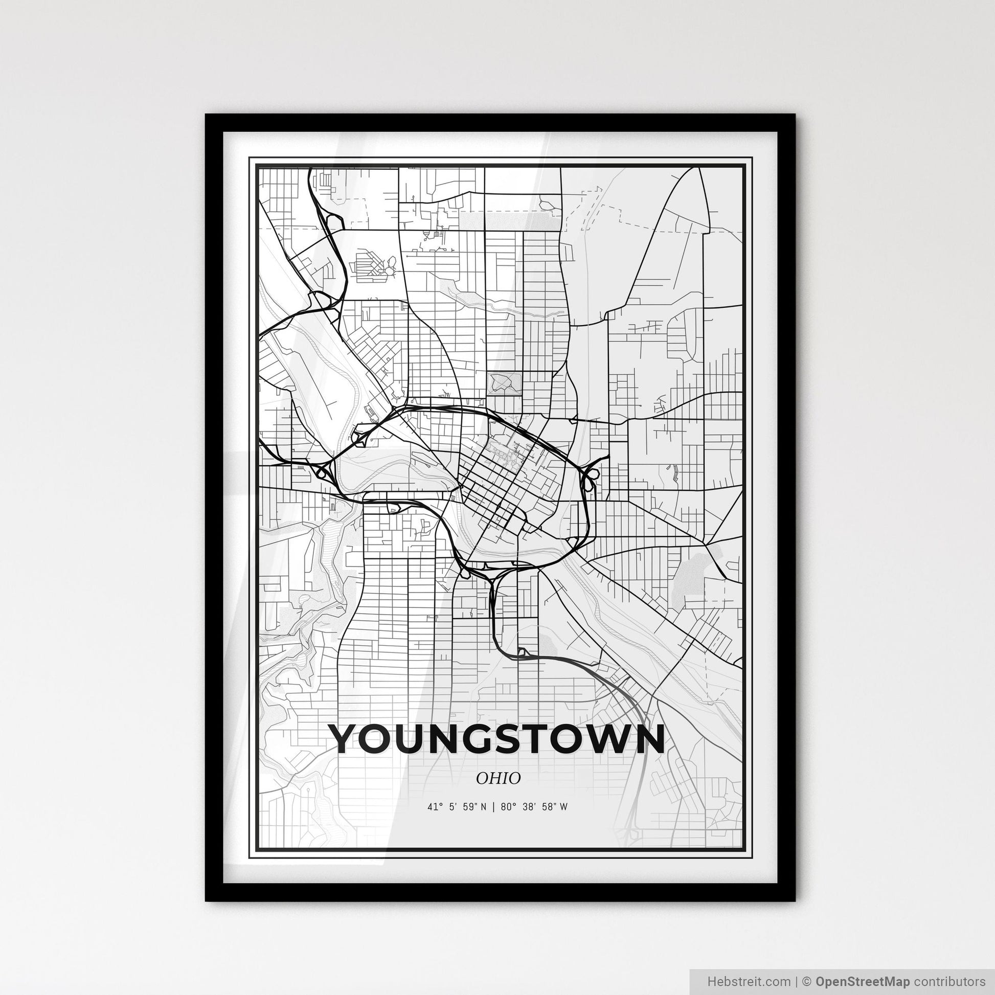 Youngstown Ohio - Scandinavian Style City Map for Modern Home Decor