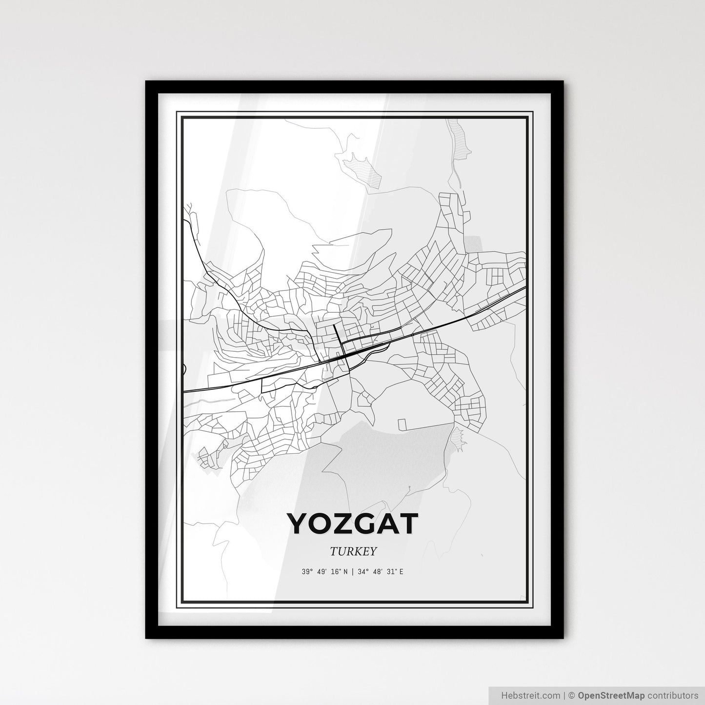 Yozgat Turkey - Scandinavian Style City Map for Modern Home Decor