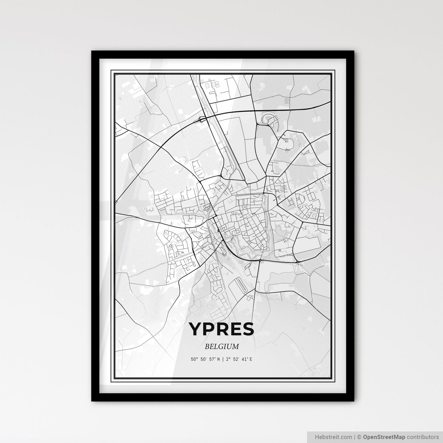 Ypres  Belgium - Scandinavian Style City Map for Modern Home Decor