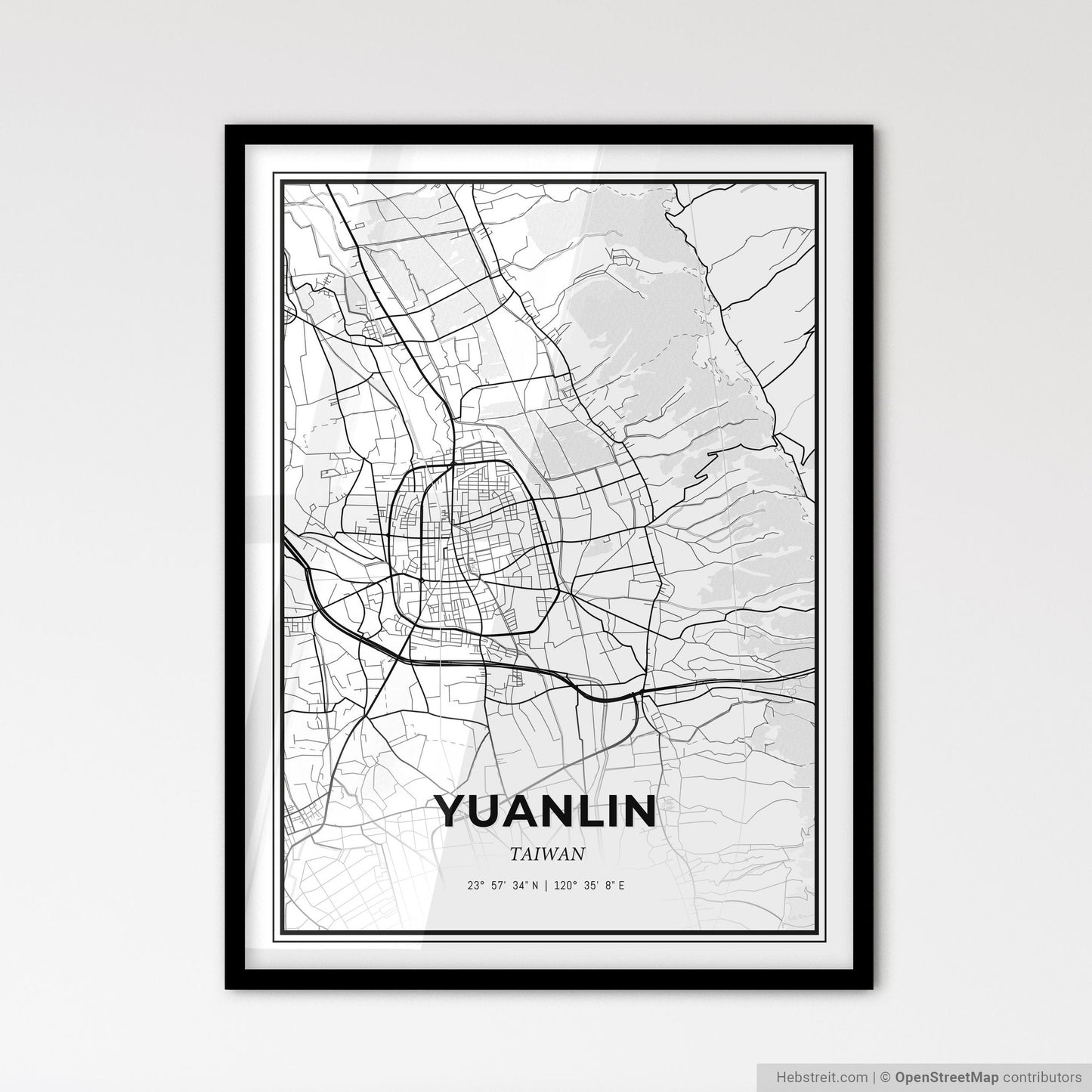 Yuanlin Taiwan - Scandinavian Style City Map for Modern Home Decor